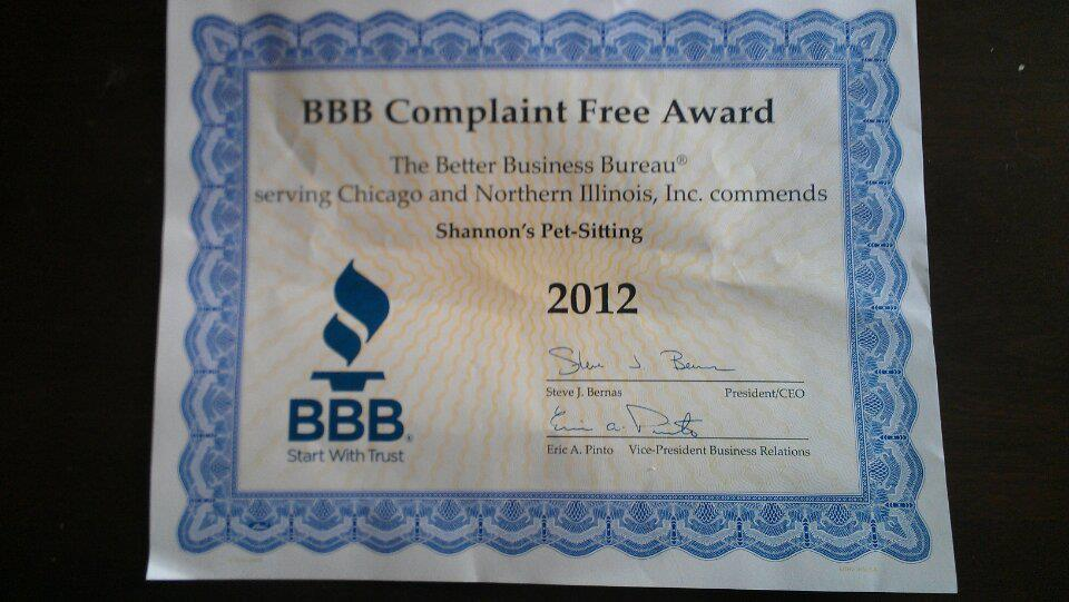 BBB Complaint Free Award 2012